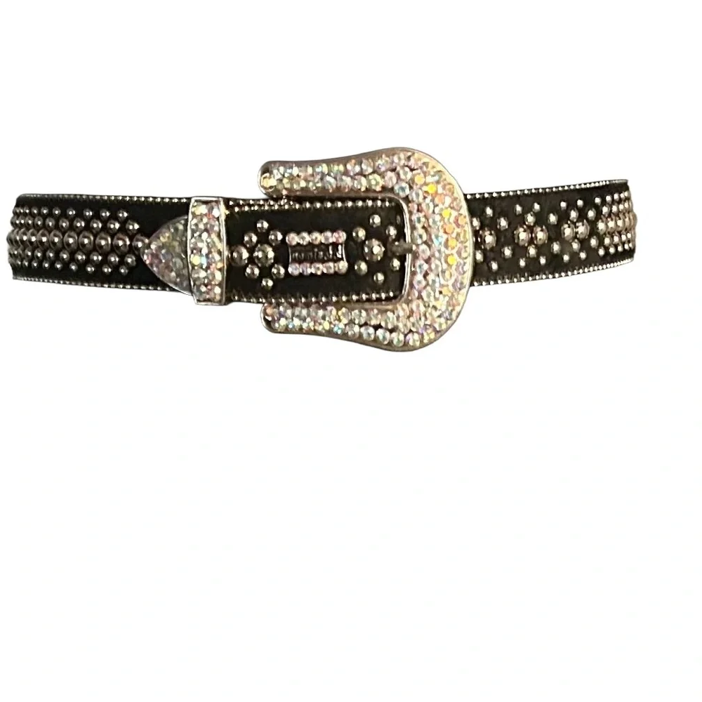 B.B. Simon M6000 Black Leather Belt with Silver and Iridescent Accents - Picture 9 of 12